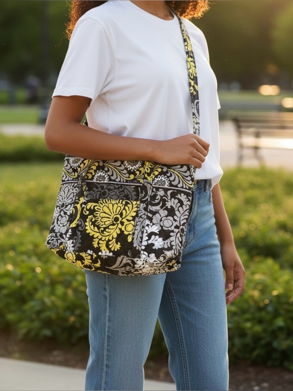 Vera Bradley Yellow Floral Quilted Tote Interior